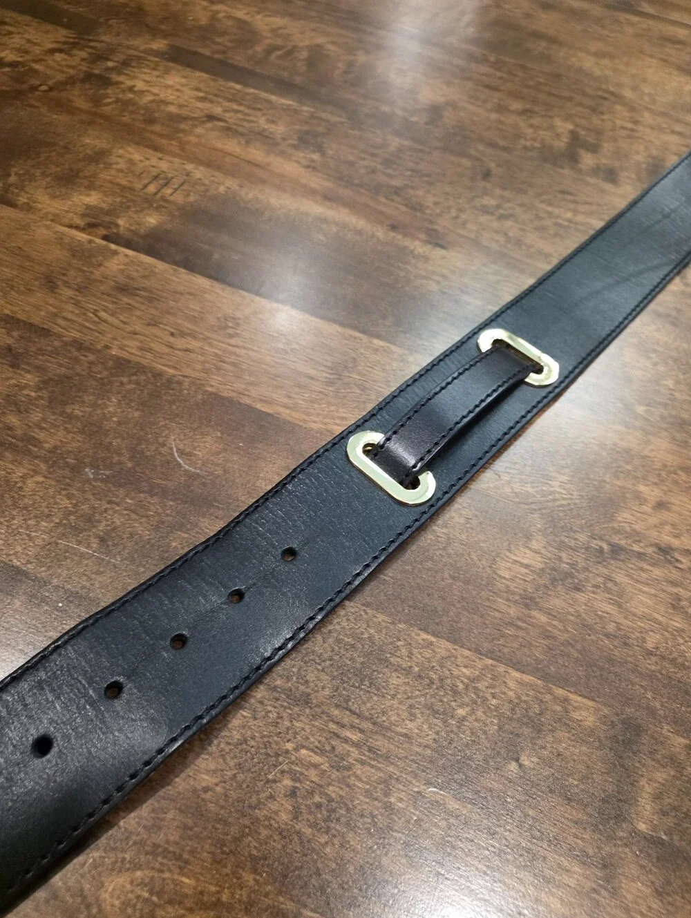 Vintage Linea Pelle Black Leather Belt Gold Hardware